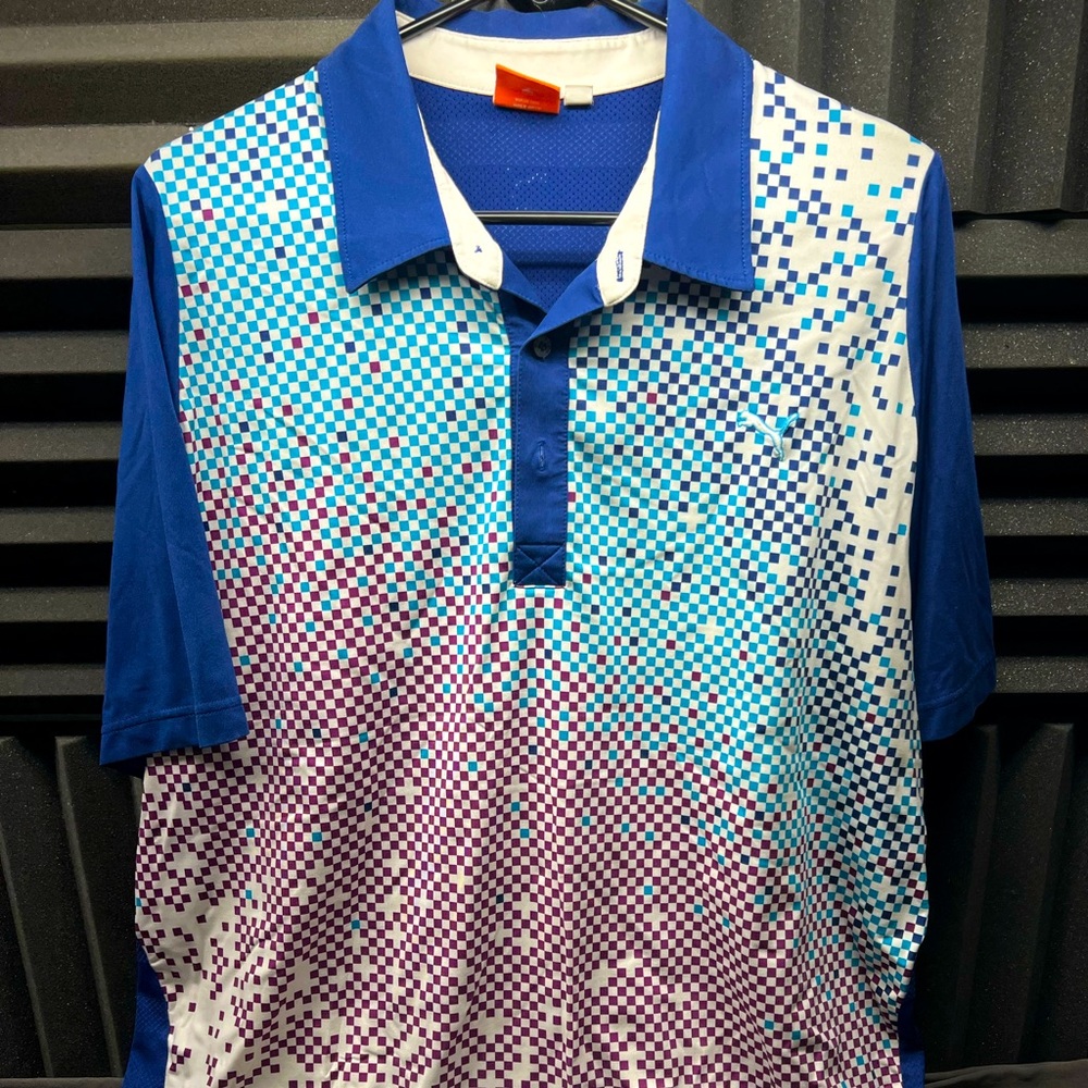 Puma Golf Polo Shirt XL Cool Cell Blue / Purple Graphic